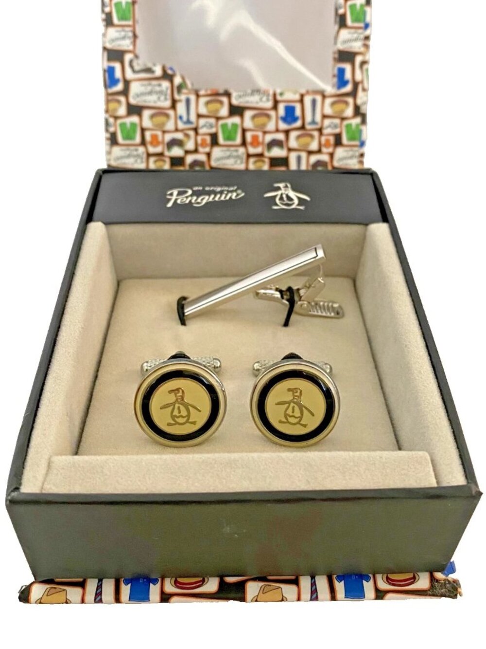 Original Penguin Cufflinks & Tie Bar Gift Set NIB